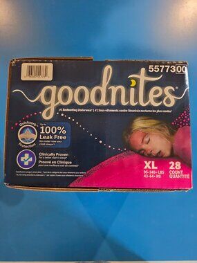 Goodnites Girls Bedwetting Nighttime Underwear Size XL (95-140+ lbs) 28 Count Bo